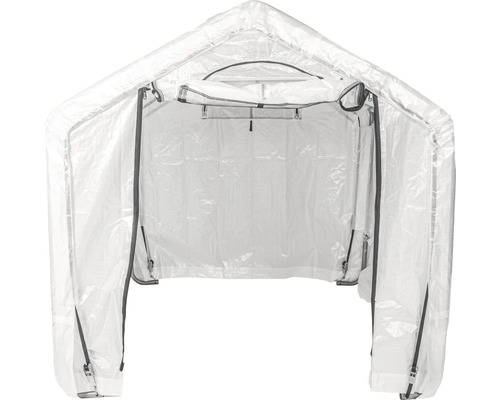 Průhledný skleník s otevřenými zipy