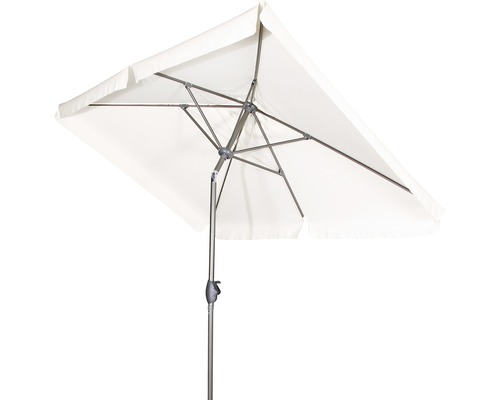 Obdélníkový slunečník se světlou tkaninou a kovovým rámem