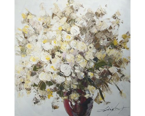 Ručně malovaný obraz White Geranium 60x60 cm Malba s květinami ve váze