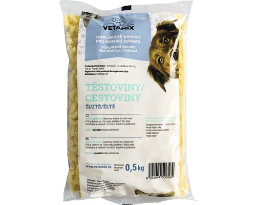 Doplňkové krmivo pro domácí zvířata VETAMIX těstoviny žluté 0,5 kg Balení krmiva pro psy a kočky, těstoviny, 0,5 kg
