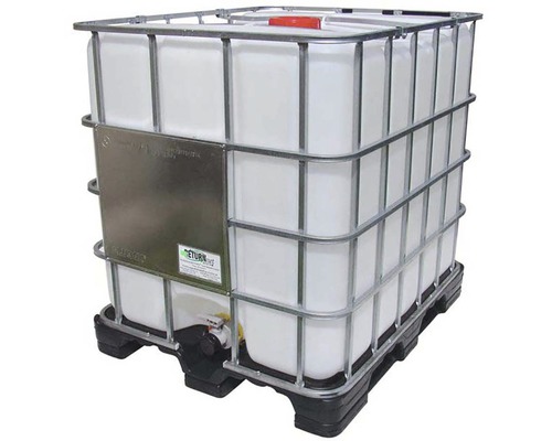 IBC kontejner s výpustným kohoutem a mřížovou klecí