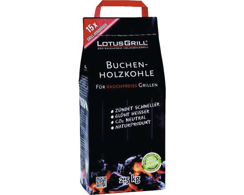 LotusGrill bukové dřevěné uhlí 2,5 kg balení pro grilování bez kouře