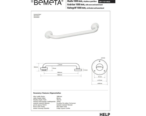 Bemeta Madlo 1000 mm s krytkou a gumičkou obrázek