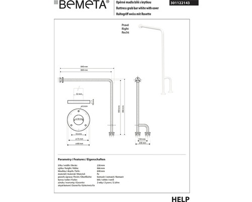 Bemeta madlo, bílé s rozetou, rozměry