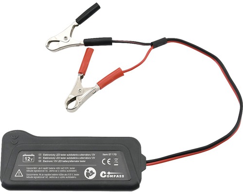 Elektronický 12 V LED tester autobaterií s klipy