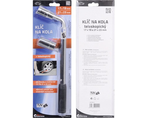 Křížový klíč na kola velikosti 17, 19, 21 a 23 milimetrů na obalu