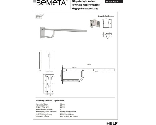 Technický nákres bílého sklopného držáku s krytkou