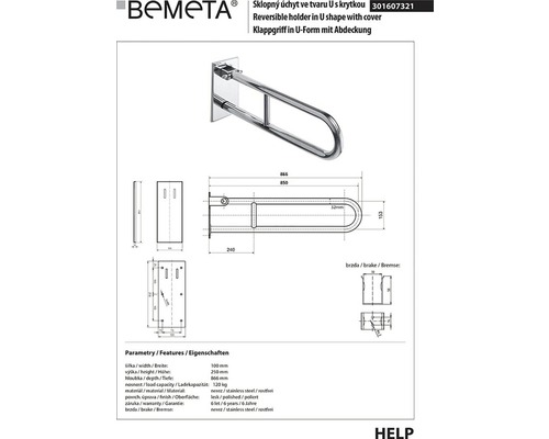 Bemeta sklopná rukojeť ve tvaru U s krytkou technický nákres