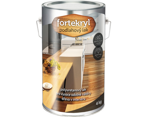 Čirý lak Fortekryl na podlahy lesklý 4 l ekologicky šetrný ForteKryl lak na podlahy, plechovka o hmotnosti čtyři kilogramy