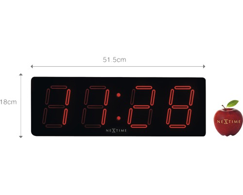 Digitální nástěnné hodiny o rozměrech 51,5 x 18 cm