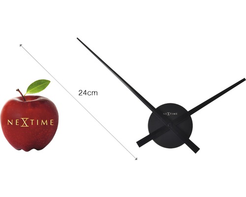 Logo Nextime vedle hodinového strojku s ručičkami a údajem 24 centimetrů.