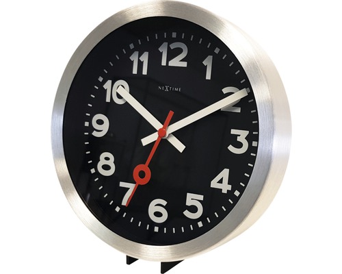 Stolní hodiny Nextime s černým ciferníkem a stříbrným rámem