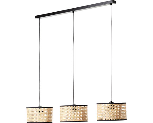 Závěsná lampa se třemi stínidly z ratanu