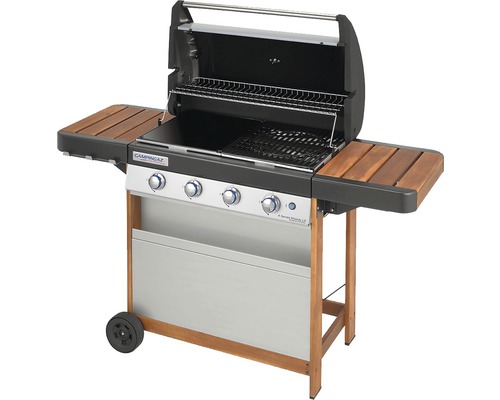 Plynový gril se čtyřmi hořáky, bočními stolky a grilovacím roštem