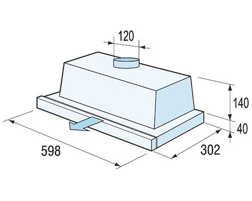 Technický výkres odsavače par s rozměry