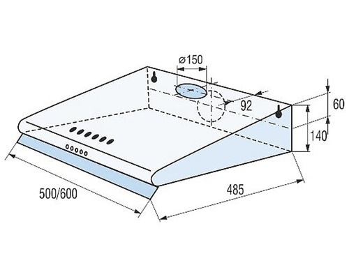 Technický výkres odsavače par s rozměry