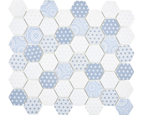 Skleněná mozaika Emily HX45 šestiúhelník 32,40x28 cm světle modrá
