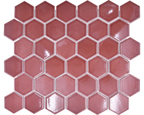 Keramická mozaika HX540 šestiúhelník uni bordó červená lesklá