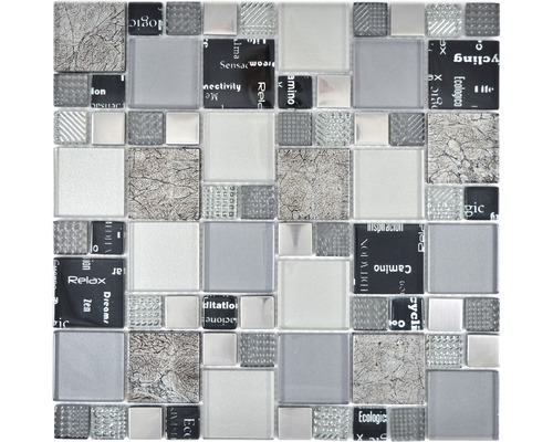 Skleněná mozaika XCM MC529 29,8x29,8 cm stříbrná/šedá/černá