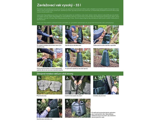 Návod k instalaci zavlažovacího vaku pro zavlažování stromů o objemu 55 litrů