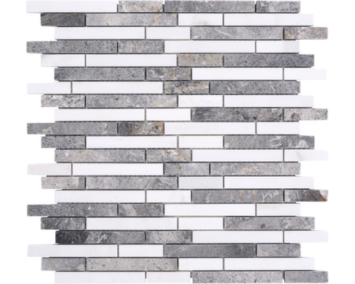 Mozaika XNM MV678 30,5x30,5 cm vazba Grey/white Mozaiková dlaždice z mramoru a přírodního kamene