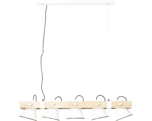 Závěsná lampa s pěti světly a dřevěným trámem