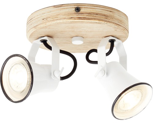Stropní svítidlo se dvěma reflektory a dřevěnou základnou