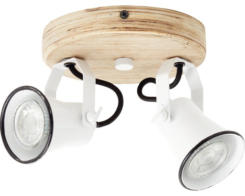 Stropní svítidlo se dvěma reflektory a dřevěnou základnou