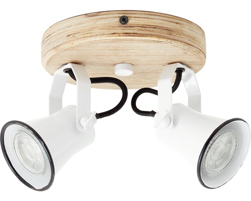 Stropní svítidlo se dvěma reflektory, dřevo a kov