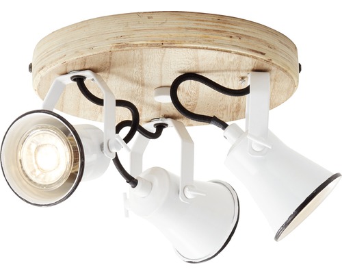 Stropní svítidlo se třemi reflektory a dřevěnou základnou
