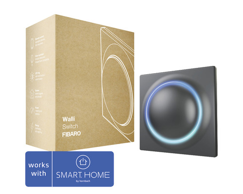 Vypínač Fibaro Walli FGWDSEU-221B s funkcí zesilovače pro ovládání jednoho nebo nebo dvou světelných zdrojů, antracit kompatibilní se SMART HOME by hornbach