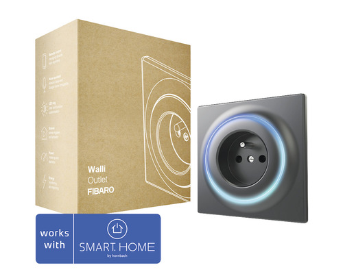 Zásuvka Fibaro Walli Outlet Type E s funkcí zesilovače pro ovládání elektrických zařízení antracit kompatibilní se SMART HOME by hornbach