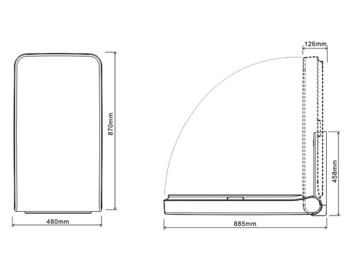 Nákres sprchové lavice s rozměry