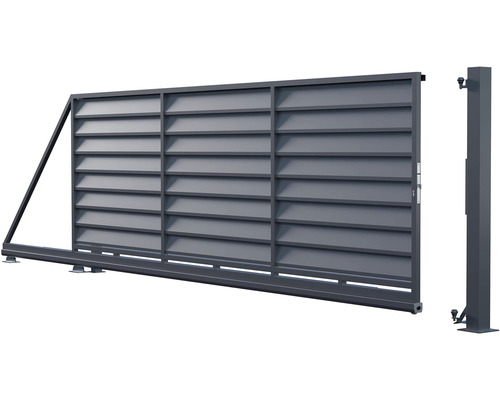 Brána posuvná POLARGOS Mistral 400 x 150 cm levá Zn + 7016 antracit samonosná Posuvná brána se sloupkem pro venkovní použití