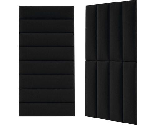 Dva černé akustické panely s vodorovnými a svislými drážkami