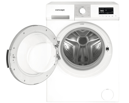 Pračka s otevřenými dvířky a nerezovým bubnem