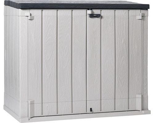 Přístřešek na popelnice Stora Way Plus XL 145 x 85 x 124,5 cm šedohnědý-antracit Zahradní skříň z plastu s dřevěným vzorem