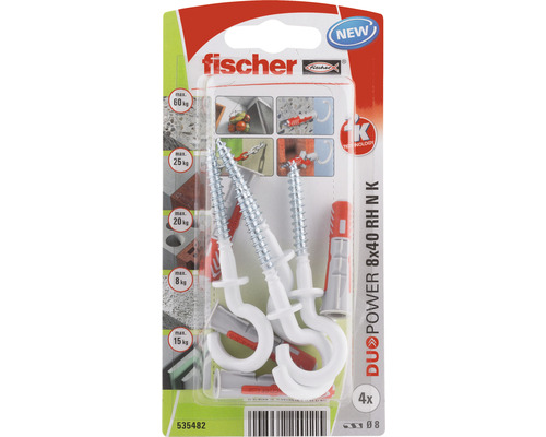 Hmoždinky Fischer Duopower 8 x 40 milimetrů s háčky