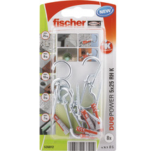 Hmoždinky Fischer DUOPOWER 5x25 s háčky, 8 kusů, pro upevnění na různé povrchy