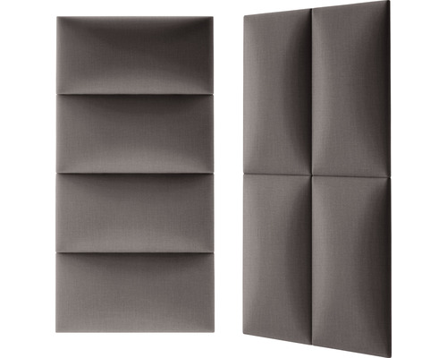 Dva akustické panely s obdélníkovými tvary a čalouněným povrchem