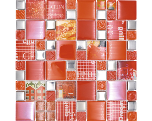 Skleněná mozaika XCM MC579 29,8x29,8 cm stříbrná/červená