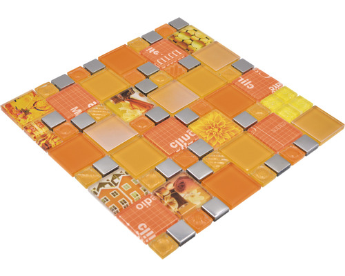 Čtvercový mozaikový obklad ze skla a kovu