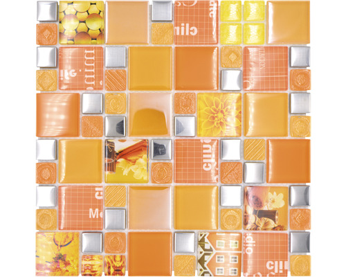 Skleněná mozaika XCM MC569 kombinace stříbrná oranžová