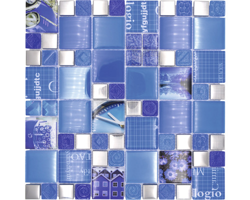 Skleněná mozaika XCM MC549 29,8x29,8 cm stříbrná/modrá