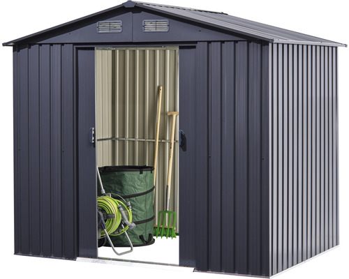 Kovová zahradní bouda se zahradním nářadím