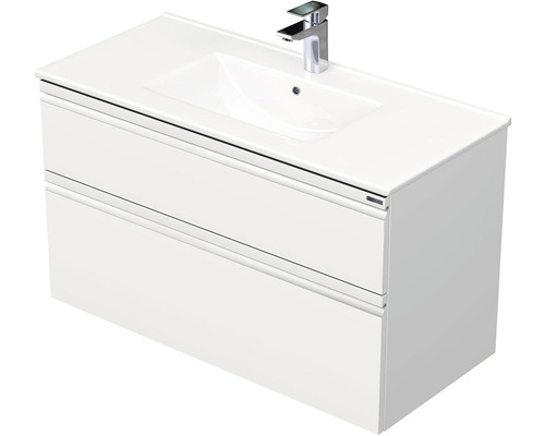 Koupelnová skříňka s umyvadlem Intedoor BRAVE bílá 101 x 59,5 x 46 cm Skříňka pod umyvadlo se dvěma zásuvkami a umyvadlem na desku a baterií