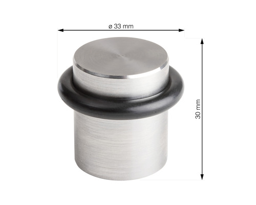 Kovový dveřní doraz s gumovým kroužkem, průměr 33 milimetrů, výška 30 milimetrů