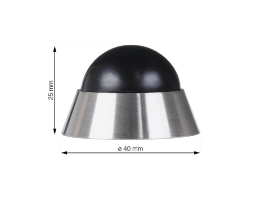 Dveřní zarážka z nerezové oceli a gumy o rozměrech 25 mm výška a 40 mm průměr