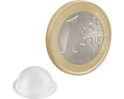 Průhledná plastová dveřní zarážka vedle euromince