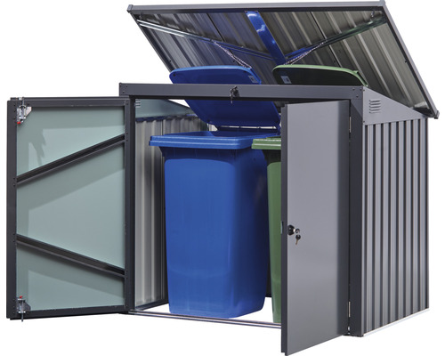 Kovový box na popelnice se dvěma popelnicemi